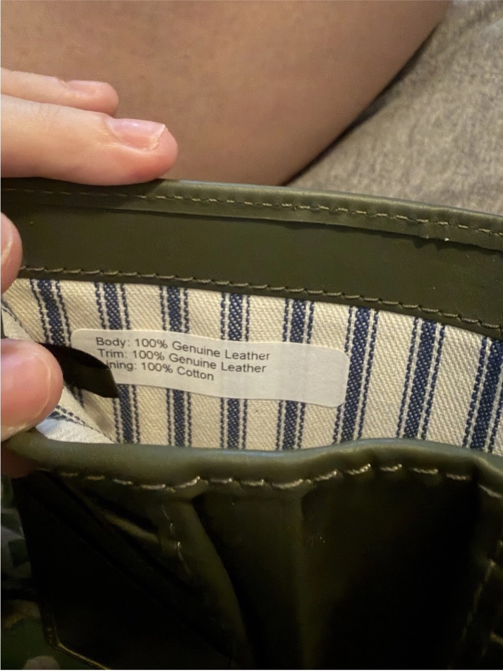 Dooney & Bourke Olive Green Leather Wallet with Striped Cotton Lining - Picture 2 of 4